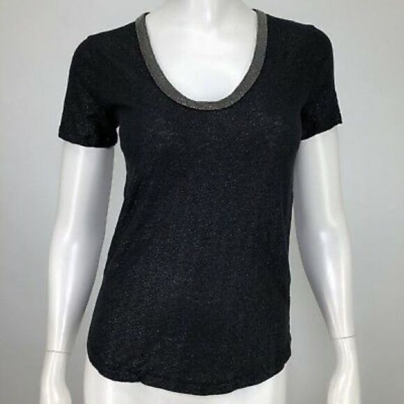 J. CREW Scoop Neck Short Sleeve T-Shirt Blouse Top Black Metallic Shimmer XXS - Picture 5 of 5